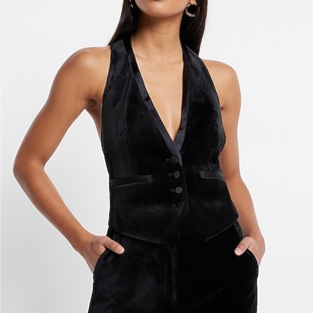Express Black Velvet Button Front Vest Women’s Medium